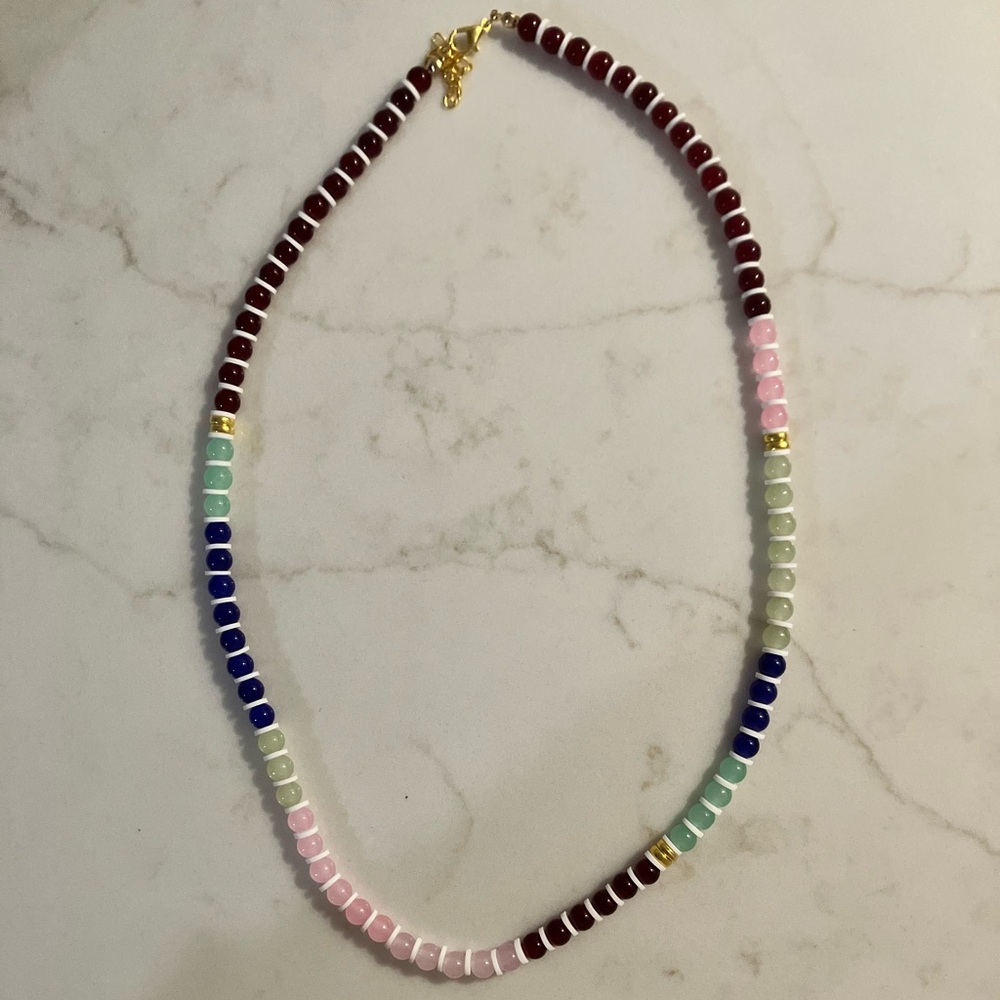 Handcrafted Multicolor Beaded Necklace - Pink, Blue, Amber & Mint